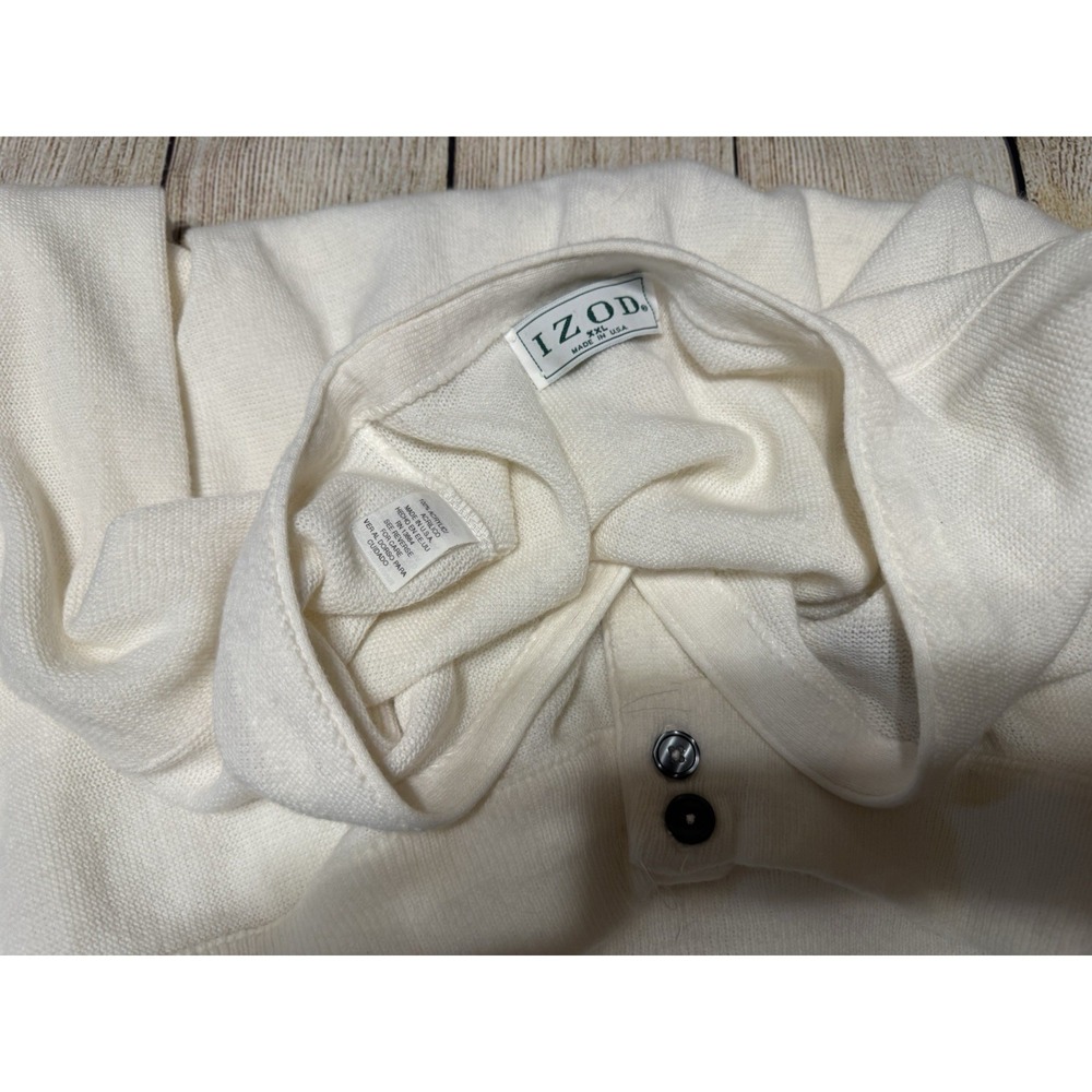 Vintage Mens IZOD Button Cardigan Off White Cream w/Crest Sz XL USA MADE GTbD - Picture 3 of 6
